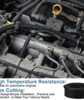 Split Wire Loom Tubing protecting automotive engine cables, heavy duty high temperature flame retardant cable sleeve, half inch diameter.