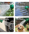 Retractable 50 Ft Garden Hose Reel With Half Inch Hose And 10 Pattern Nozzle used for watering plants, washing patio, car, pet cleaning