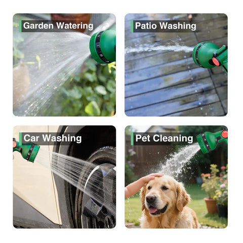 Retractable 50 Ft Garden Hose Reel With Half Inch Hose And 10 Pattern Nozzle used for watering plants, washing patio, car, pet cleaning