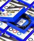 Front view of Tailonz Pneumatic air tubing box; blue packaging with black coiled nylon tube inside.