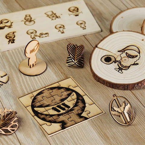 Wooden engravings made with 5.5W Fixed Focus Laser Module Kit for CNC Router Machines Engraving and Cutting with Scribing and Drilling