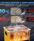 Adjustable heating settings on Heavy Duty Ultrasonic Cleaning Machine With Digital Timer Plus Integrated Heater 10 Liter Capacity 40Khz Frequency.