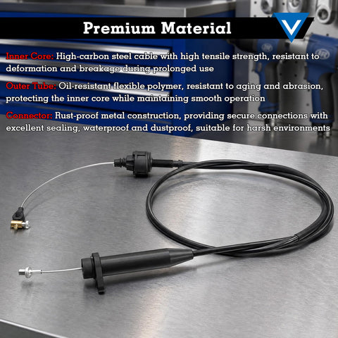 Detent Kickdown Transmission Cable For 1978 To 1992 700R4 2004R And 4L60 Transmissions Replacement TV Detent Cable No Fuss Easy Install Durable Steel Core Replaces Common OE Part Numbers, black cable on bench