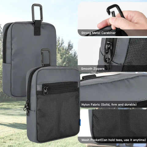 Durable Nylon Golf Pouch With Clip, Multi Pocket Organizer For Phone, Balls, Tees, Wallet, Ball Markers, And More