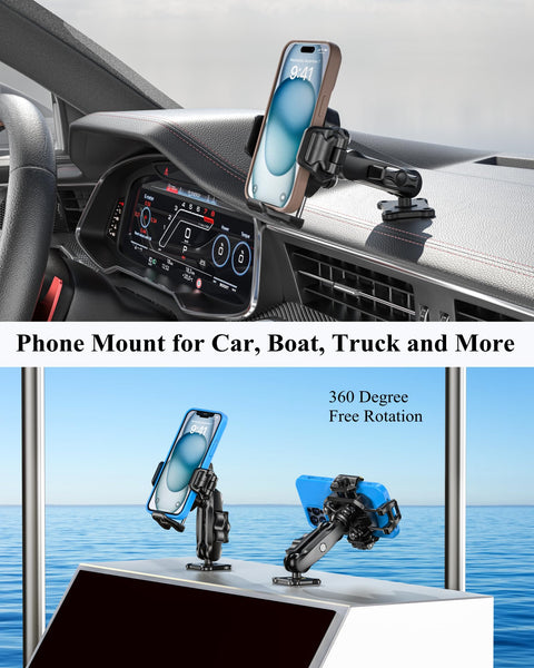 Anti-Theft Phone Mount With Vibration Dampener And 1 Second Lock Release Cam Friendly Aluminum Arm And Square Base for car dashboard