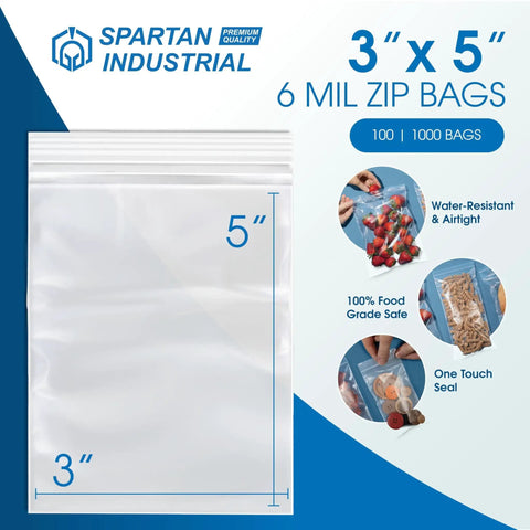3 x 5 clear 6 mil zip bags, 100 count, for food, parts, and tools; 4 X 6 Reclosable Plastic Zip Bags Heavy Duty 6 Mil 100 Count For Parts And Tools Pro Grade Storage Packaging And Organization Clear LDPE Ideal For Small Parts Organization Tool Storage Craft Projects Shipping Safely Clear Visibility
