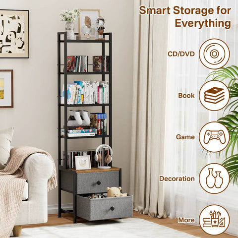 Slick Five Tier CD Storage Rack With Drawer DVD Media Organizer Shelf Space Saving Home Office Decor Unit Is A Game Changer That Keeps Music Collections Top Notch Always