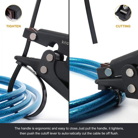 Pro Grade Cable Tie Gun Zip Tie Tool for tensioning and cutting nylon ties up to 0.35 inches on blue wires
