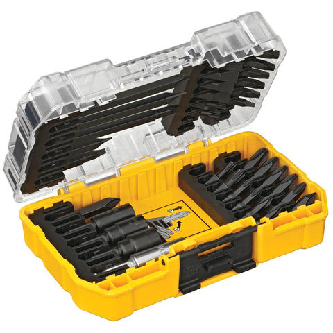 Impact Driver And Screwdriver Bit Set 34 Piece With Connectable Accessory Storage System open showing bits and clear lid