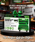 Box displaying All In One Magnetic Nut Driver Set With 65mm And 48mm Magnetic Drivers, set against a workshop background.