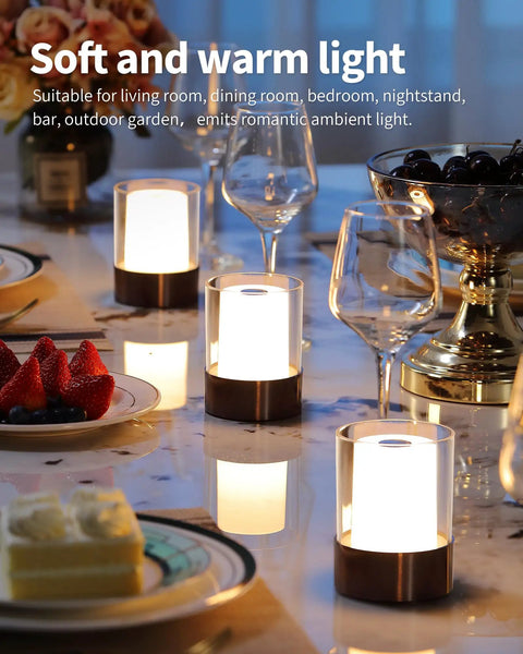 2 Pack 4 Inch LED Mini Cordless Table Lamp Touch Activated Night Light Waterproof Battery Powered Rechargeable Portable Light For Outdoor Dining Camping Nursery Baby Bar Party Black on dining table