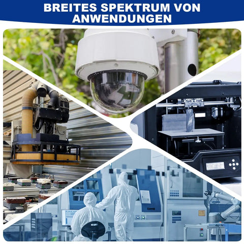 Collage of equipment in surveillance, manufacturing, 3D printing, and laboratory settings.