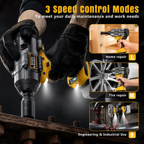 Pro Shop Three Quarter Inch Cordless Brushless Impact Wrench delivering a kickass 1600 Ft Lbs of serious torque in use.