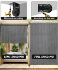 8 Ft W By 8 Ft H Gray Outdoor Roller Shade Cordless Patio Blind With Spliced Pole Design Roll Up Fabric Two Poles One Piece, Blocks Heat And UV