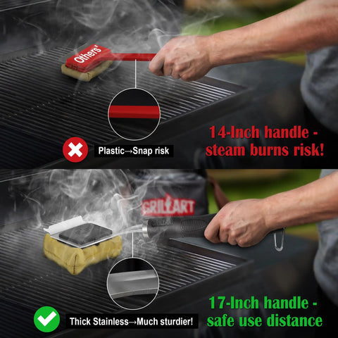 Bristle Free Grill Brush With Steam Cleaning Safe Non Metallic Pad Replaceable Head For Any Grill Grate 17 Inch Long