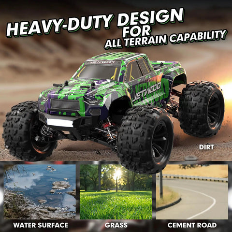 1/16 Scale RC Truck For All Ages, 4WD Ready To Run Off Road Monster, Dual Battery Pack, Top Speed Up To 38 Kph, Green Truck