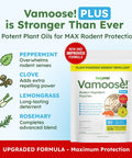 Vamoose Plus Peppermint Oil Mouse Repellent Pouches with plant oils featured in a colorful design for pest control.