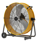 24 Inch Industrial Drum Fan With 8800 CFM High Velocity Air, heavy duty metal, yellow, for garage, warehouse, and workshop use