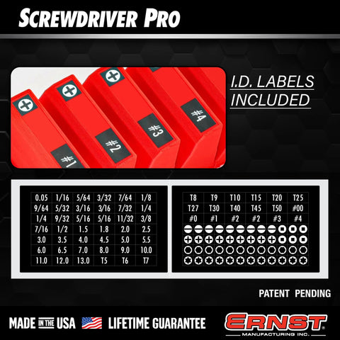 Close-up of red Screwdriver Pro Modular Organizer For 13 Tools With Magnetic Base Red Made In USA Built Tough