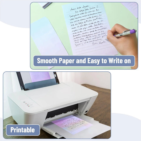Chic Letter Paper Set With Envelopes 8.18 By 5.5 Inch Size 30 Letter Sheets And 18 Envelopes Six Floral Pastel Designs shown used for handwriting and printing.