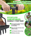 Manual Lawn Aerator with Soil Core Storage Tray showing cushioned handle and foot bar for clean yard care