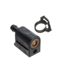 Quick Disconnect Fuel Line Fitting For 5 By 16 Inch ID Fuel Line With Double Seal Connector And Hose Clamp Fits Mercury Mariner And Force Outboards Easy Install showing black connector and clamp.