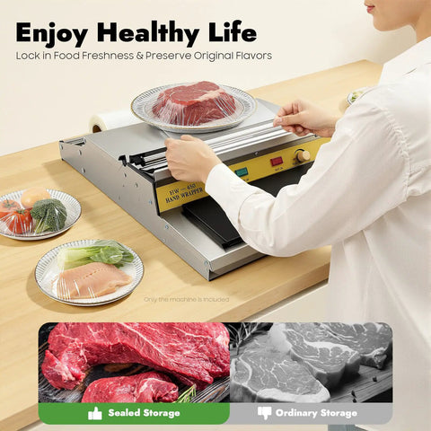 Heavy Duty 18 Inch Hand Wrapping Machine Pro Level Food Film Sealer With Lightning Fast Heat stainless steel used for sealing meat and vegetables.