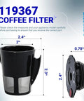 Upgraded Reusable Keurig Coffee Filter 2 Pack 119367 Replacement Part For K Cups 2.0 Series shown with dimensions