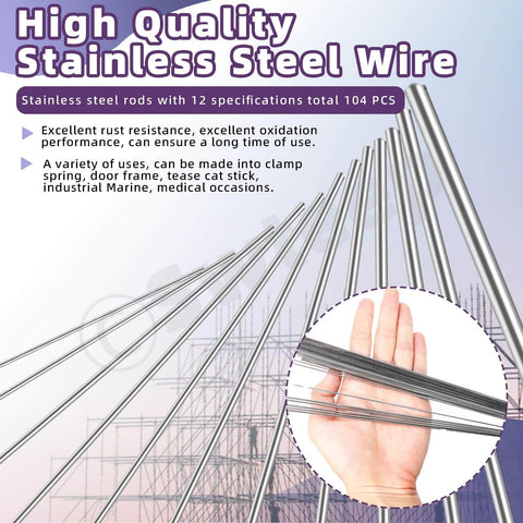 Precision Stainless Steel Rod Set with 104 Pcs in 12 Sizes From 0.3 Mm To 3 Mm 40 Cm Length Ideal for DIY Projects Makers Jewelry Building Prototyping and Metalworking Swpeet