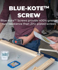 Two people assembling wood with Blue-Kote Pocket-Hole Screws For Outdoor DIY Projects 1-1/4 Inch Coarse Thread Maxi-Loc.