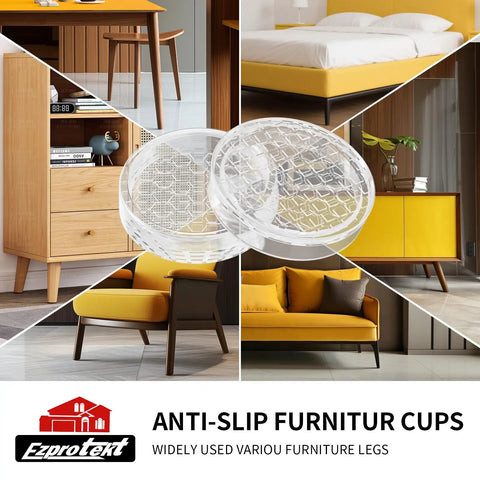 No Slip Furniture Pads 16 Pcs 1.6 Inch Round Rubber Caster Cups Anti Skid Coasters For Hardwood Floors Clear