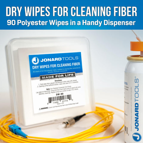 90 Count Dry Wipes For Cleaning Bare Fiber, Connector End Faces, And Electronic Components, Lint Free Polyester Wipes In A Durable Mini Jar For Easy Debris Free Maintenance, packaging and tools