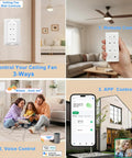 Smart WiFi Ceiling Fan Remote Kit With Light Dimmer And 3 Speed Settings, Nature Breeze And Walk Away Delay, No Wiring Needed
