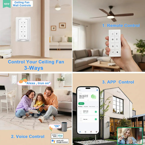 Smart WiFi Ceiling Fan Remote Kit With Light Dimmer And 3 Speed Settings, Nature Breeze And Walk Away Delay, No Wiring Needed