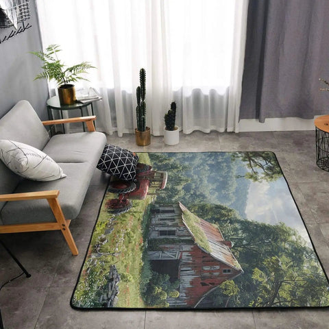 63x48 Inch Soft Non Slip Area Rug For Living Room And Bedroom Large Modern Indoor Floor Mat with rustic farmhouse scene