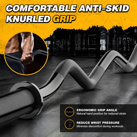 Heavy Duty Chrome Curl Barbell Bar 2 Inch 47 Inch with knurled anti-skid grip for strength training