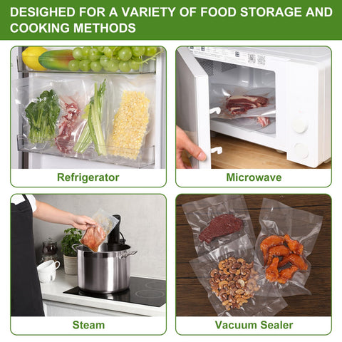 Six 11 Inch By 20 Foot Vacuum Sealer Bags Rolls For Food Storage BPA Free in refrigerator, microwave, steam, vacuum sealer