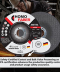 HOMO FABER 4-1/2 in depressed-center metal grinding wheel for angle grinders; front view, 25-pack, 4.5 x 1/4 x 7/8 in