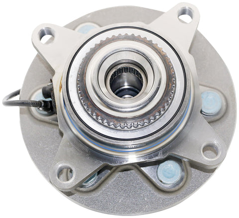 Front view of Front Wheel Bearing And Hub Assembly For Select Ford Models Drop In Replacement With Precision Fit And Durable OE Quality Components Easy Install For No Fuss Time Saving Wheel Hub Repair.