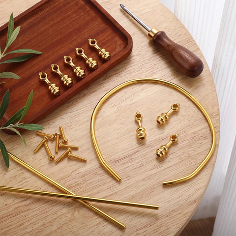 Killer Brass Gallery Rail Hardware Kit Including Eight Tough Railing Spindles Three Heavy Duty Fifteen Inch Mounting Rods And Fast Fix Screws clearly displayed on a wooden surface.