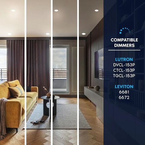 Living room with 4 Inch LED Disk Lights 6 Pack, Dimmable 10W Ceiling Fixtures, Color Tunable 2700K To 5000K installed on ceiling
