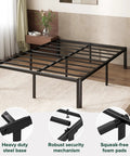 Heavy Duty Steel Platform Bed For Full Size Mattresses showing sturdy steel base with built-in slats in matte black finish.