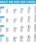 720 Piece Stainless Steel Nuts And Bolts Assortment Kit With 16 SAE Sizes displayed with quantities and sizes.