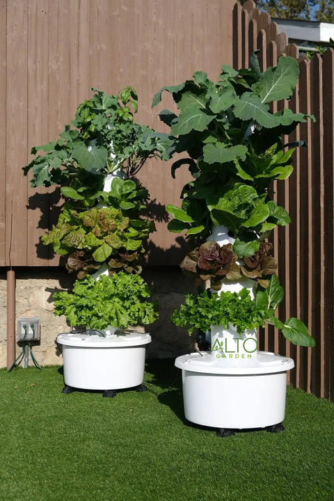Two Dope Hydroponic Tower For Vertical Gardening Self Watering Self Lighting Grow Kit with 24 Net Pots on outdoor lawn