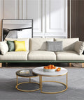 Modern living room with a beige sofa supported by Set of 4 Solid Wood Tapered Sofa Legs With M10 Bolt Replacement in Veal Color 20cm.