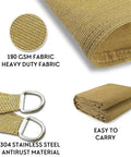 Rectangle Shade Sail 8x10 Sand Outdoor Patio Backyard UV Block Canopy With 185 GSM UV Protected Poly Fabric, Durable Stainless Steel D Rings, Weatherproof, Custom Sizes Available