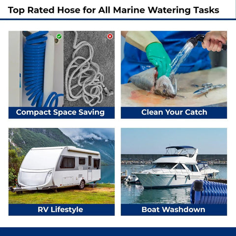SpringHose Marine Washdown Hose 3/8 Inch Inside Diameter By 15 Ft Saltwater Resistant Polyurethane Coil Hose in use
