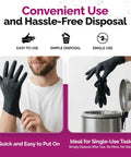Tough As Nails Black Nitrile Gloves With Top Tier Chemical Resistance And Advanced Tear Protection For Law Enforcement Medical Labs And Industrial Settings Built Different Smooth Grip Technology being worn and disposed.