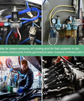 Automotive setup featuring 6.5Mm ID 13Mm OD Fuel Line Hose 4.9 Ft Length NBR Heavy Duty High Pressure Heat Resistant Gas And Oil Hose With 4 Clamps for automotive fuel systems, steam emission, and engines.