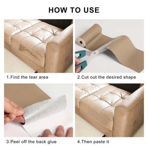 Step-by-step use of Leather Repair Patch For Furniture Self Adhesive 4 Inch By 63 Inch Vinyl Repair Tape For Car Seats Sofas Couches Chairs Beige Quick Fix Easy DIY Patch Kit